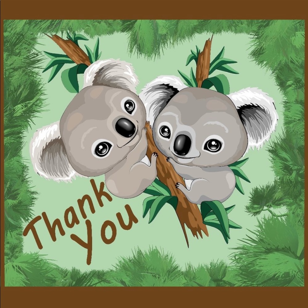 100 (2x2 Inch) Square Stickers, Koala Bears High Gloss, Thank You - Picture 3 of 3